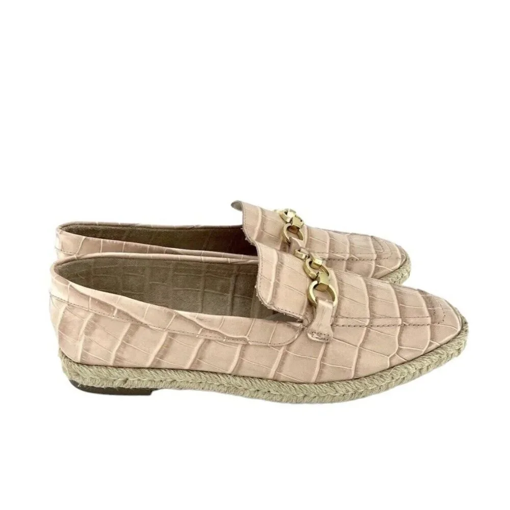 Schutz Loafers Patty Crocodile Embossed Pink Leather Flats SZ 7.5 New